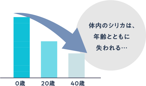 年齢とともに失われるシリカのグラフ